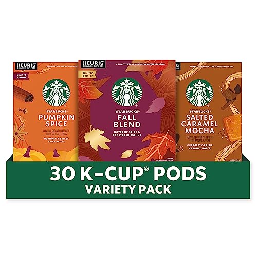 Image of Starbucks K-Cup Coffee Pods Fall Bundle, Medium Roast and Naturally Flavored Coffee for Keurig Brewers, 100% Arabica, Limited Edition, 3 Boxes (30 Pods Total)