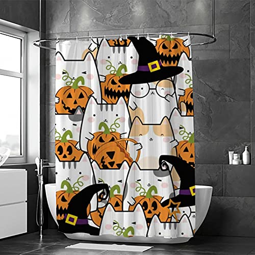 Rideau de douche en polyester 182x183 cm lavable motif chat Halloween - 3