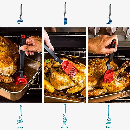 Image of Dreamfarm Brizzle 3-In-1 Flexible Silicone Sit-Up Basting, Drizzle, Scooping Brush with In-Built Sauce Resevoir - Classic Blue