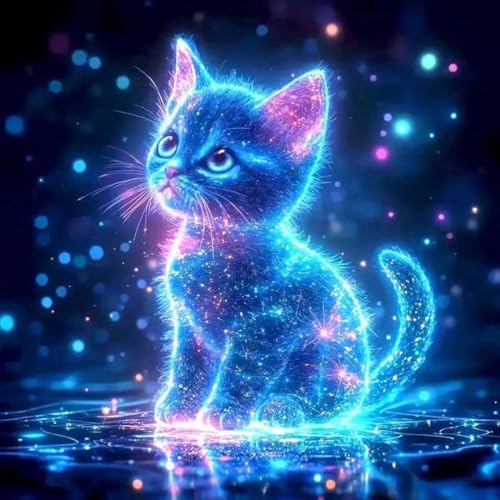 Kit Completo 5D Diamond Painting Gatto, Pittura Diamante per Bambini e Adulti, DIY Strass Ricamo per Decorazione Parete ，Mosaico Strass,Decorazione per Parete Casa，Pittura Diamante Fai-da-Te，30x30cm