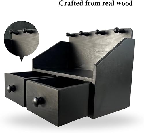 Miniatura 5 de NOBLEHAUS KOLM - Organizador de colonia para hombre, soporte de colonia de madera con cajones, ganchos para llaves y ranura para teléfono, elegante