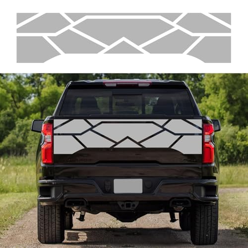 Image of 59 inch Racing Stripe Graphic Car Sticker for Truck Pickup Rear Decal Plaid Graphic Self-Adhesive Universal Decorative Sticker Trunk Lid Vinyl Car Decal Accessories(1PCS) (Gray)