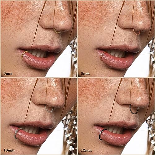 LOYALLOOK 18/24Pcs Hypoallergenic Nose Rings Hoops 316L Surgical Stainless Steel Lightweight Small Piercing Jewelry for Women Men Cartilage Tragus Helix4