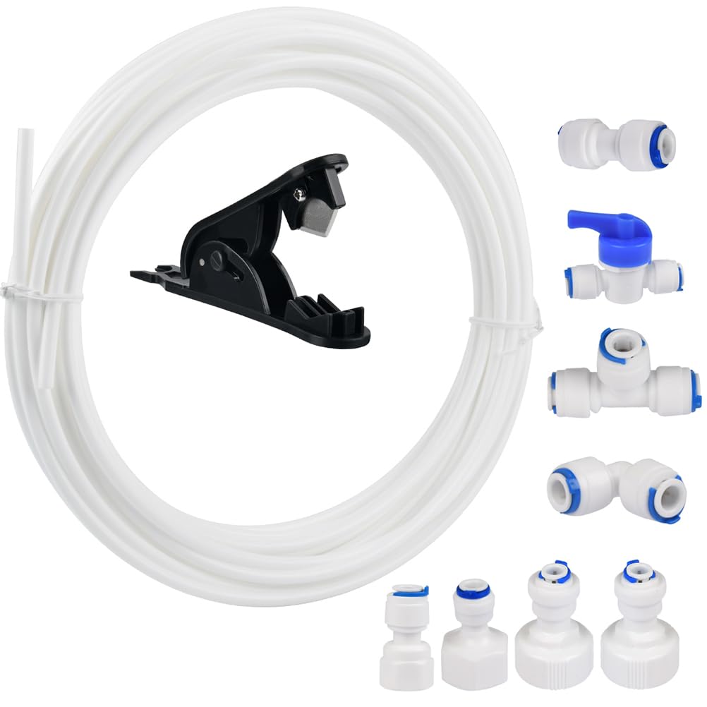 CENBEN 15M Water Supply Pipe Tube and Fridge Connectors Kit for European Style Double Refrigerator, Fridge Freezer Plumbing Kit (1/4" Pipe)