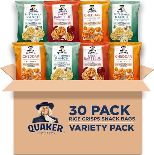 Image of Quaker Rice Crisps, Gluten Free, 3 Flavor, Single Serve, 0.67, Savory Variety Pack, 20.1 Oz,Pack of 30