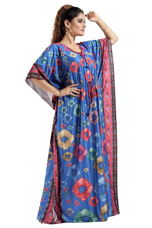 Image of Women's- Kaftan /Nighty /Maxi /Gown /Nightdress /Nightwear Serena Fabric- V-Neck Floral Print