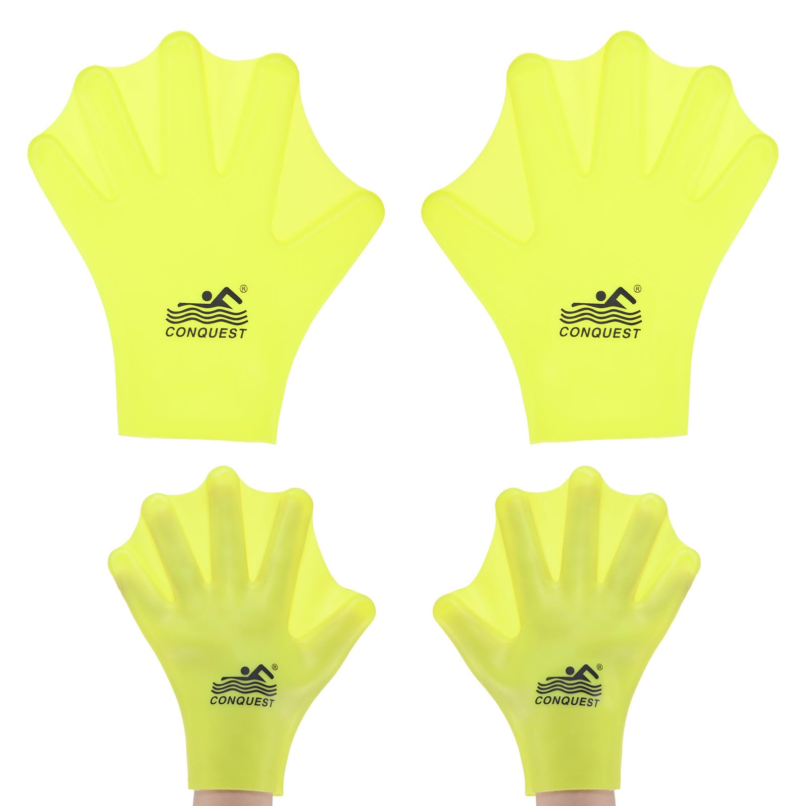 M METERXITY 1 Pair Silicone Swimming Gloves Webbed Swim Gloves Finger Frog Type Small Swim Training Gloves Water Resistance for Swimming/Diving/Water Aerobics [Yellow]