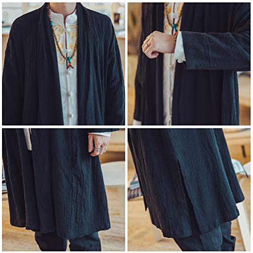 HAORUN Men Cotton Linen Kimono Loose Coat Yukata Japanese Jackets Long Bathrobe Casual4