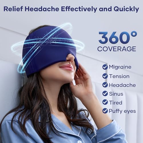 Image of Qnoon Migraine Relief Cap, Headache Relief Cap Mask Products, Cooling Odorless Gel Ice Head Wrap for Tension, Stress,Hangover & Puffy Eyes
