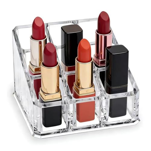 Image of Clear Acrylic Lipstick Lip Gloss Organizer 9 Slots Small Cosmetic Display Holder for Nail Polish Essential Oil