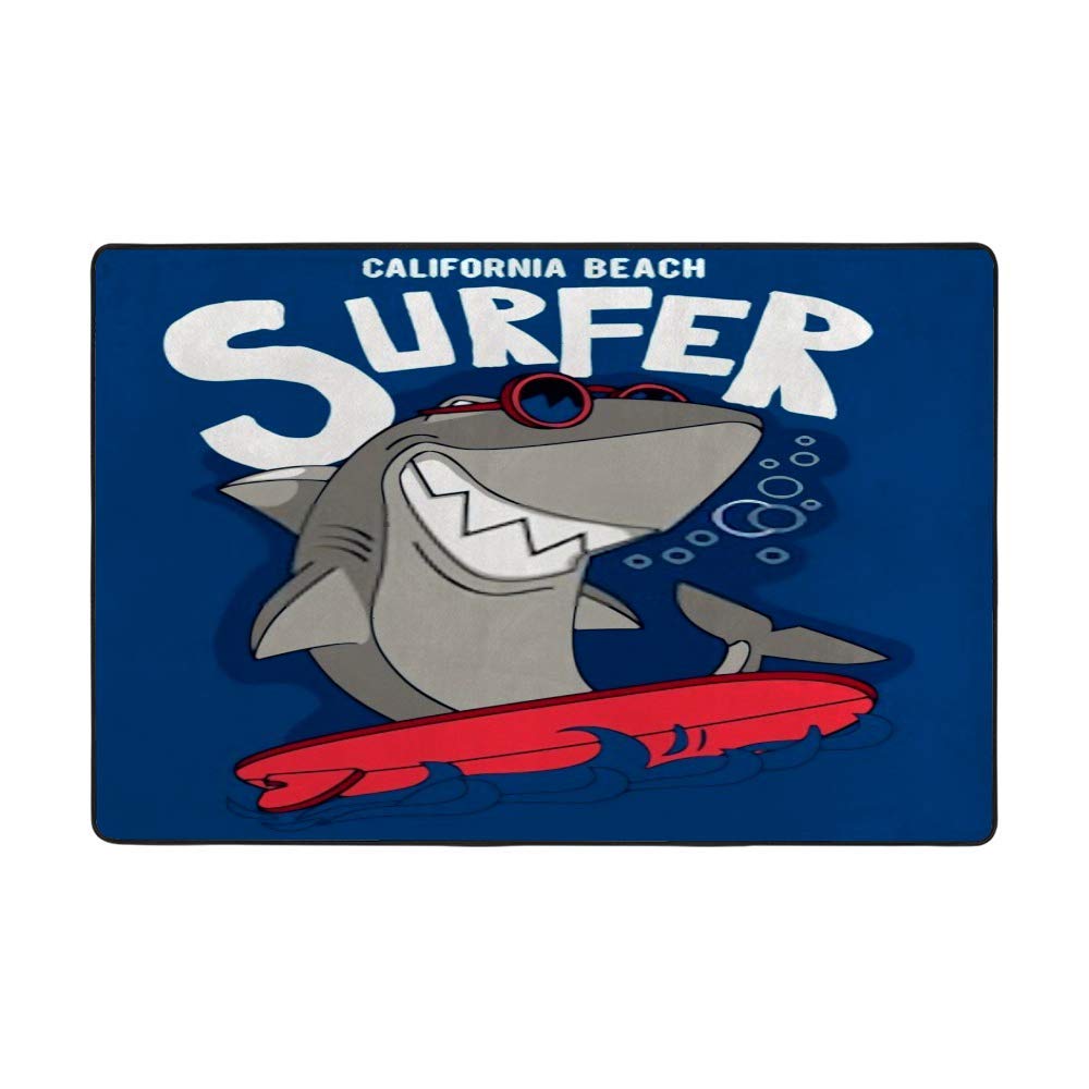 Grand tapis de salon en velours corail doux motif surfer requin pour décoration intérieure