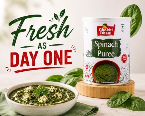 Image of Chokhi Dhani Spinach Puree 800g | Ready to Cook Palak Puree | Fresh & Hygienic | Just add Paneer or Corn & Serve in 2 Minutes | Ideal for Curries, Palak Paneer