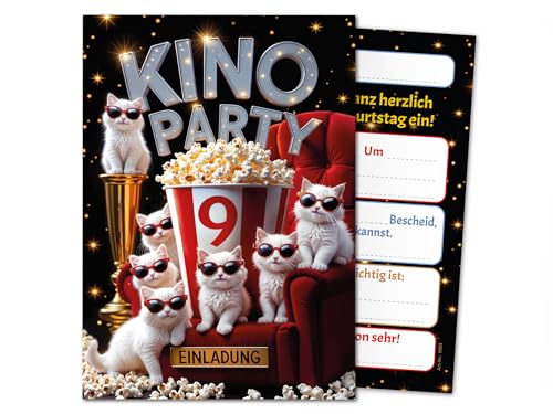 12 Einladungskarten zum 9. Kindergeburtstag Kino Party Mädchen Jungen Katzen coole bunte Einladungen neunte Geburtstag Geburtstagseinladungen Kids Kinogeburtstag 12 Einladungskarten zum 9. Kindergeburtstag Kino Party Mädchen Jungen Katzen coole bunte Einladungen neunte Geburtstag Geburtstagseinladungen Kids Kinogeburtstag
