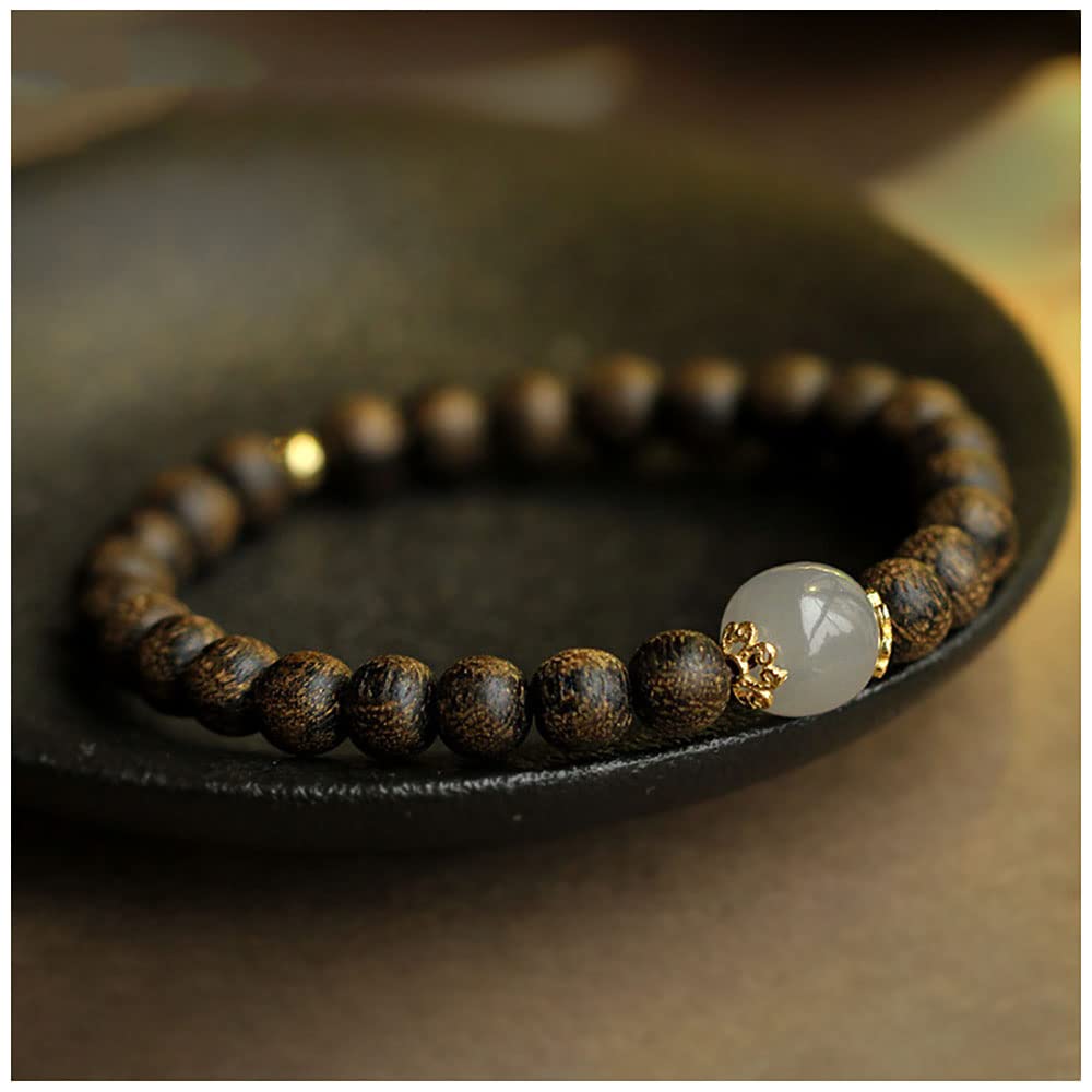 Pulsera de Cuentas de Madera de agar Natural Unisex Cuentas de sándalo Oración Rosario Budista Mala Pulseras