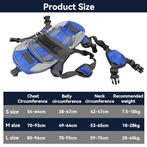 Cyrank Hunderucksack Geschirr, Hundesattel Hunderucksack Hundeweste Hundesatteltaschen Hundereisetasche mit reflektierendem Streifen Hundewanderweste für kleine mittlere große Hunde(L)