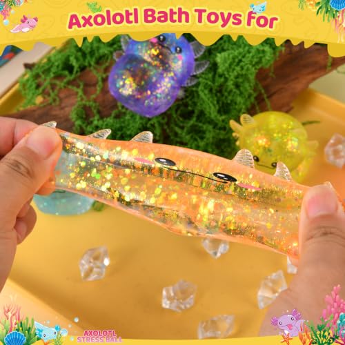 6 Packs Axolotl Squishy Toys, Slow Rising Stress Balls for Kids Adults, Sensory Squeeze Toys for Anxiety Relief Axolotl Party Favors Classroom Prizes Birthday Gifts (6 Colors)