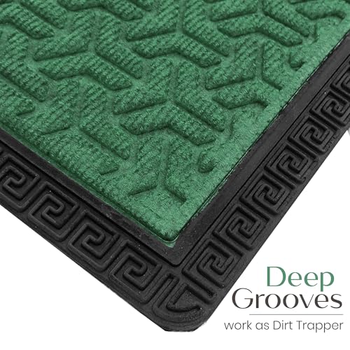 Image of Yellow Weaves 1 Pc Door Mat for Home Entrance, Outdoor Rubber Mat - Non-Slip, Anti Skid Foot Mat, Dirt Trapper, Heavy-Duty, Weather-Resistant, Waterproof Doormat (40x60cms, Geometric, Green Color)