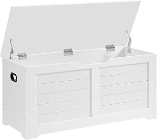 VASAGLE Cloud White Storage Bench with 2 Safety Hinges - Farmhouse Entryway Chest, 39.4" Wide, 300 lb Capacity ULSB061T10
