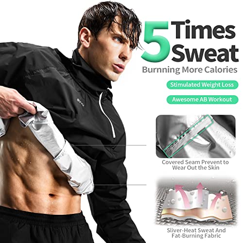 Bvvu Sauna Suit For Men Zipper Sweat Sauna Jacket Pant Gym Workout Sweat Suits With Hood #TOP2
