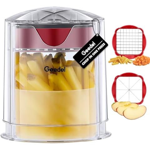 French Fry Cutter, Professional Home Style Onion Chopper, Vegetable Chopper Dicer Manual, Easy to Clean Potato Cutter, Ultra Sharp Blades Fry Cutter Apple Slicer, 2 Blades Cover