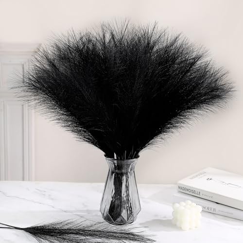 Bpole 36pcs Black Pampas Grass - 21.6inch Faux Pampas Grass Decor Artificial Pampas Grass Fluffy Decor Flowers for Wedding Party Halloween and Wall Home Decor Wall (Black)