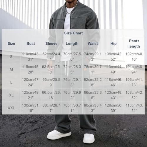 Mens Sweat Sets Ribbed Collar Full Zip Top and Loose Wide Leg Pants Set - image 3