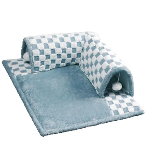 Pazzfre 猫トンネルベッド 猫ハウス キャットトンネル 2in1 隠れ家 取り外し可 柔らかい 猫犬 小型犬 寝床 ペットハウス 冬寒さ対策 冬用 暖かい 洗える 休憩所 運動不足対策 ストレス解消 超軽量 (S 取り外し可能,ライトブルー)