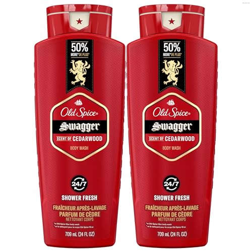 Old Spice Refreshing Body Wash for Men, 3X Defense, 24/7 Shower Fresh with Long Lasting Scent, Red Collection, Swagger with Cedarwood Scent, 24 oz (Pack of 2)