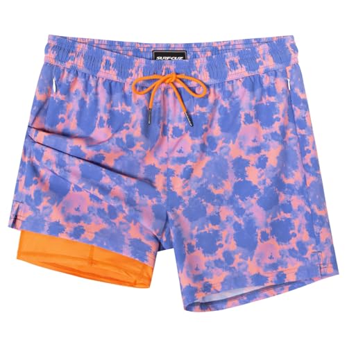 Surf Cuz Mens Swim Trunks with 2-in-1 Liner, 5 Inch Quick Dry
