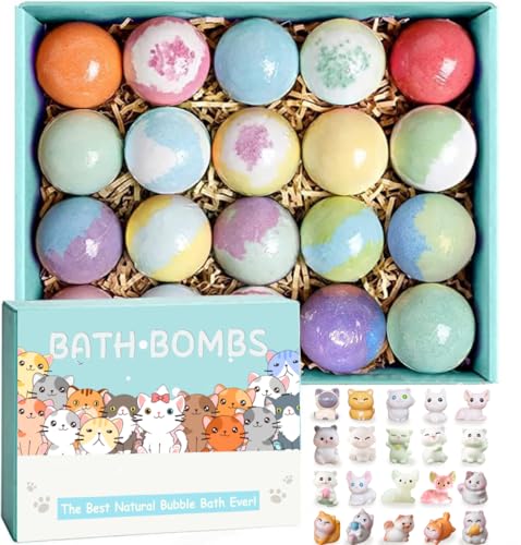 Kids Bath Bombs with Surprise Inside 20 Pack Bring Dog and cat Toys Gift Set Natural Organic Bubble Bath Foam Bath