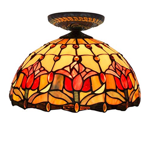 Éclairage de plafond en tulipe rouge 12 pouces style vitrail au design raffiné