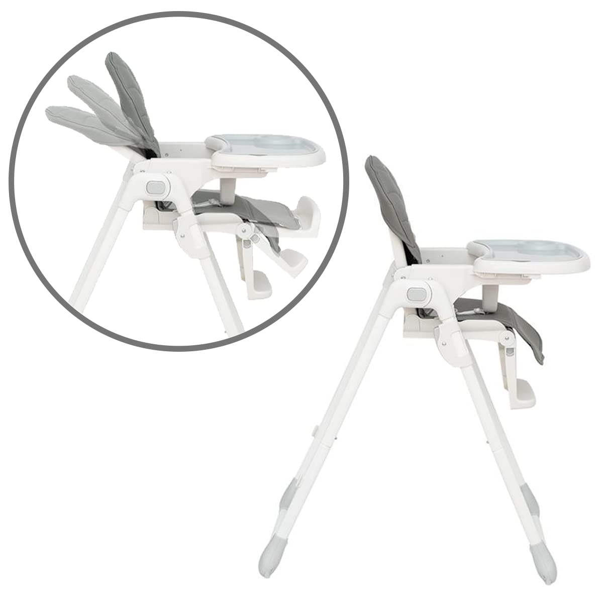 Olmitos – Trona bebe ligera multi posiciones – Asiento regulable con bandeja extraíble – Incluye ruedas y fácil plegado – Asiento acolchado y cómodo con textil anti manchas (CHARCOAL)