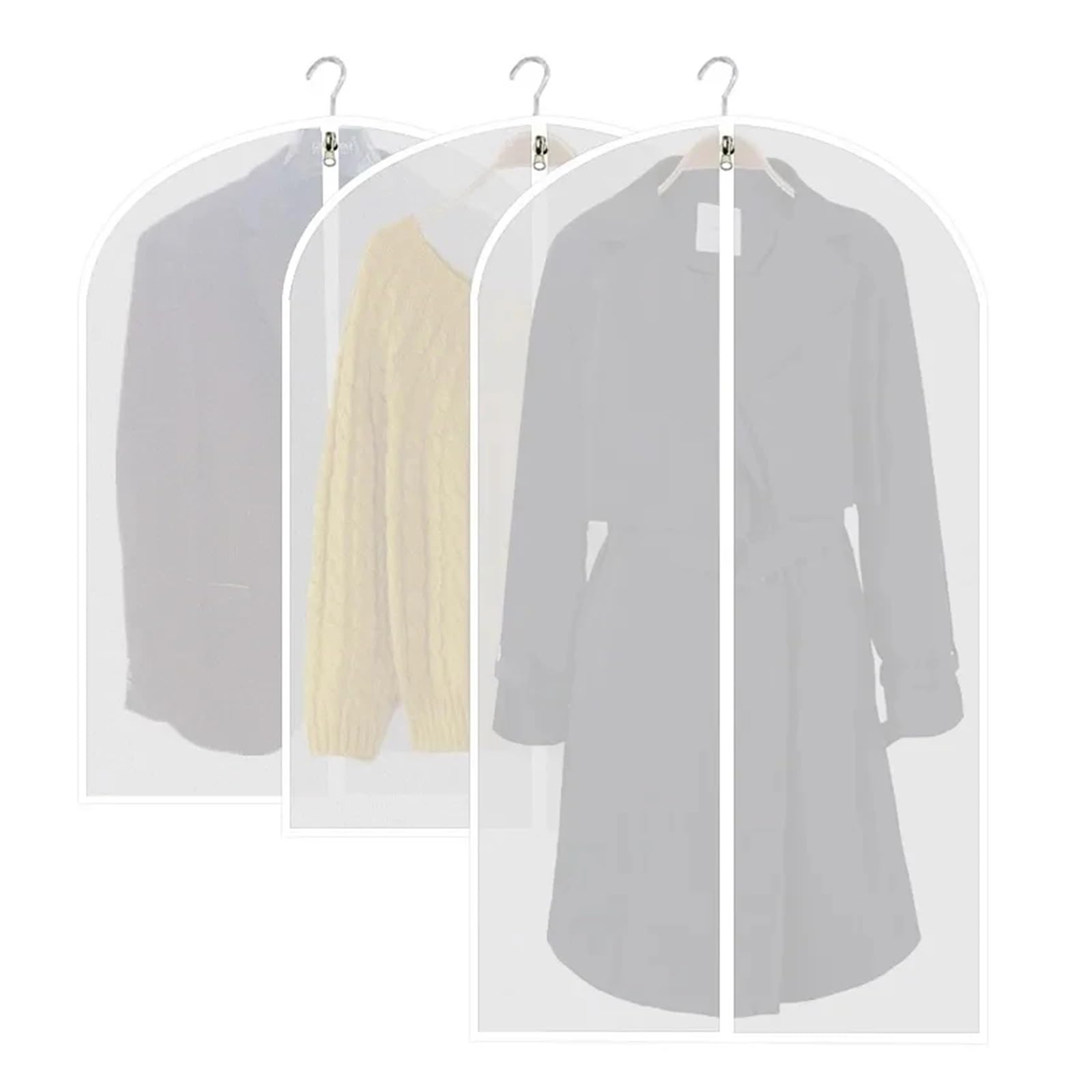 clothes dust bag 5 Pcs Business Suit Wrinkle-proof Dust-proof Bag Translucent Zipper Clothes Dust Cover ThickenedWardrobe Organizer for home(With zipper-5pcs,About 60x80cm)