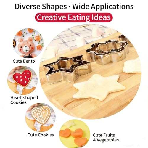 18 Pieces Metal Cookie Cutters, Stainless Steel Molds Flower Square Heart Round Star Shapes for Home Holiday Mother\'s Day