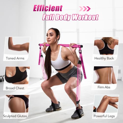 Image of Upgraded Pilates Bar Kit with Resistance Bands Natural Latex for Women & Men, Heavy-Duty Stainless Steel Multifunctional Yoga Pilates Stick for Home Gym Exercise Fitness Equipment Full-Body Workouts
