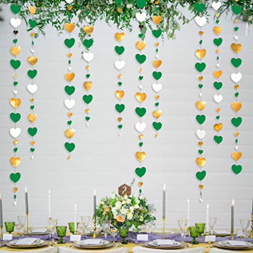 52Ft Green Gold And White Love Heart Garland Hanging Streamer Banner For Spring Summer Anniversary Valentines Day Engagement Wedding Bridal Baby Shower Birthday Mother's Day Party Decorations Supplies #TOP5