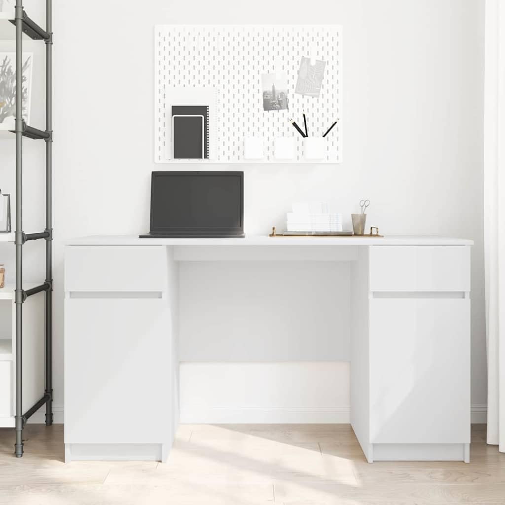 Scrivania bianca con cassetti in legno opaco, 140 x 49 x 76 cm, scrivania da ufficio, scrivania per computer, segretario, postazione di lavoro, casa, studio, spazio di archiviazione
