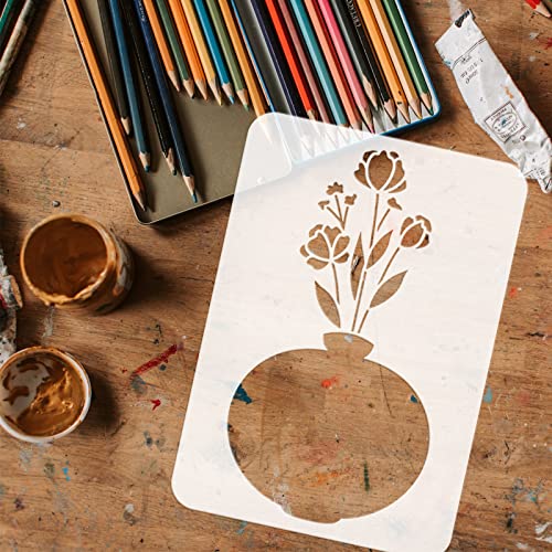 FINGERINSPIRE 4 pcs Flowers in Vase Painting Stencil 21x29.7cm Reusable Flower Vase Drawing Template Spring Flower Plants Stencil for Painting on Wall Wood - Image 3