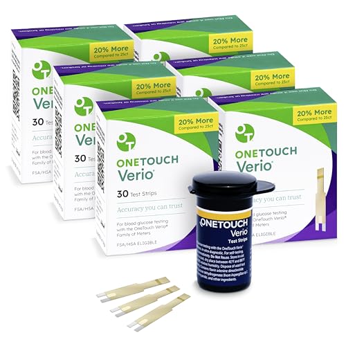 OneTouch Verio Test Strips - 180 Count - Diabetic Test Strips for Blood Glucose Meter & Daily Blood Sugar Levels - 30 Count/Pack (6 Pack)
