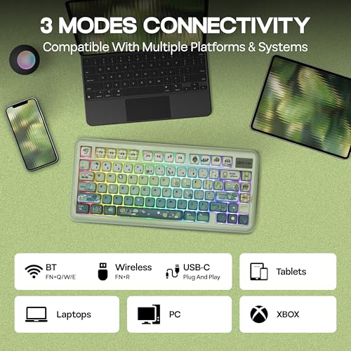 Image of KiiBoom Phantom81 Lite 75% Gasket Mechanical Keyboard, QMK&VIA Programmable, 3 Modes Wireless Gaming Keyboard, RGB Backlights, ABS Case + UV Tech, Hot-Swappable for Windows /Mac /Linux (Green)