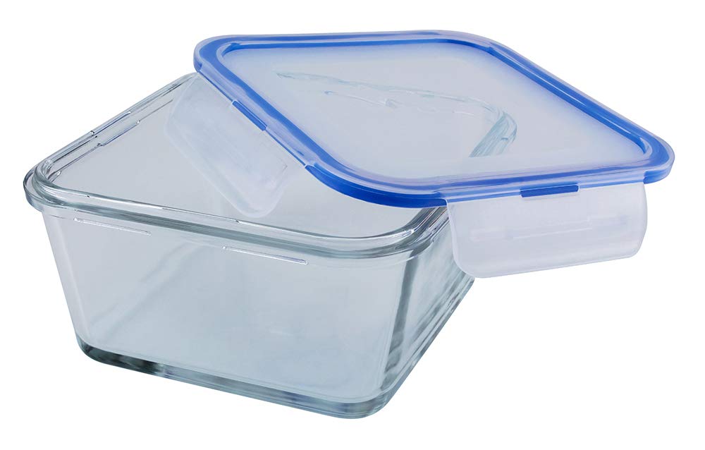 Mondex 2-Piece Square Borosilicate Glass Food Storage Containers Set – 400ml & 900ml – Airtight Lids with Blue Silicone Seal – Microwave, Oven, Freezer, and Dishwasher Safe