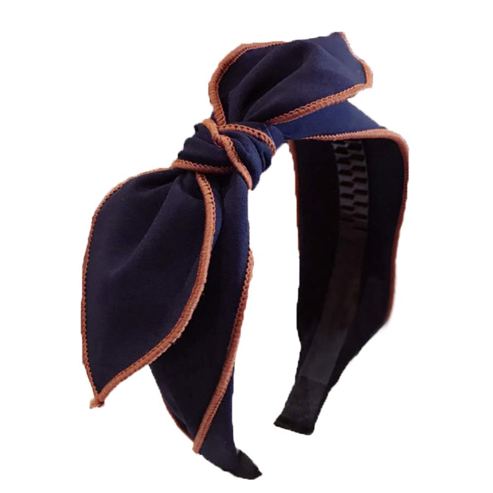 Fascia for il trucco - Cerchietto for capelli con fiocco for donna, tinta unita, fascia larga in tessuto, spago for capelli, colore: blu (Color : Navy Blue)