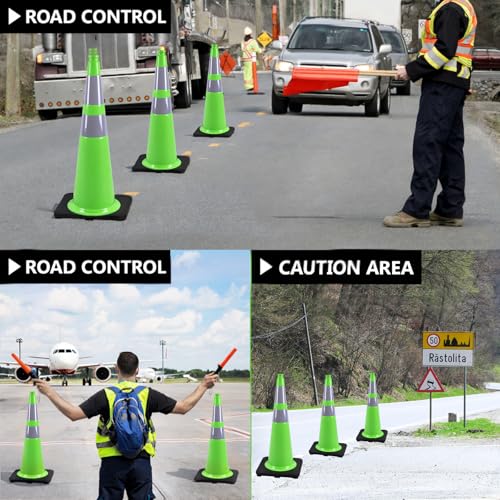 Image of BESEA 6 Pack 28 Inch Green Traffic Cones with Wide Weighted Base