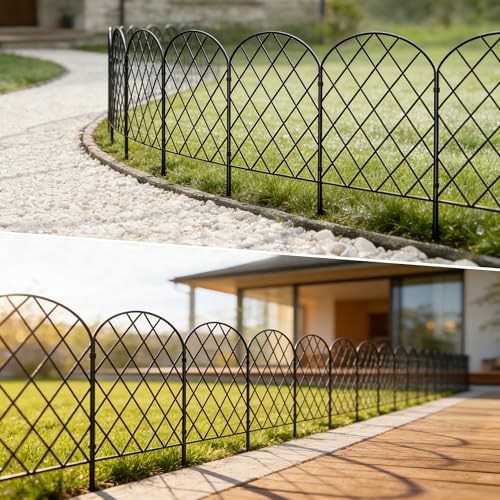 Thealyn Dekorativer Gartenzaun aus Metall, 61cm H x 33cm B 10 P, Steckzaun ohne Graben, Mobiler Zaun für Hunde, Camping & Teich, 10 Paneele (3,3 m Gesamtlänge)