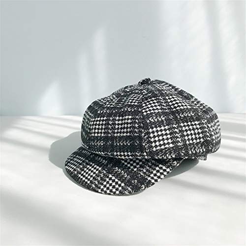 PengCheng Pang El otoño y el Invierno de la Boina Sombrero Femenino versión Coreana de los japoneses Salvaje de Lana a Cuadros Retro Casquillo del Vendedor de periódicos Octogonal Tapa de Inglaterra