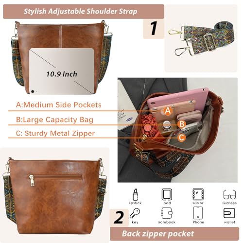 Image of Hobo Bags Vegan Leather Crossbody Bag Guitar Strap Shoulder Purses with Zipper Handbags for Women