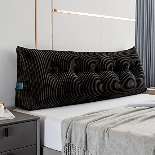 Activance Large Triangular Headboard Wedge Bed Rest Reading Pillow Backrest Positioning Support Bolster Cushion With Removable Cover (Black, Queen: 59X8X20 Inches) #TOP6