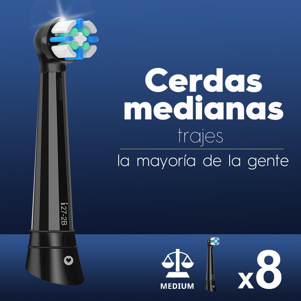 IO Recambio Cepillos Compatible con Oral B IO 2/3/4/5/6/7/8/9/10Cepillos Eléctrico, Cabezales Compatible con Oral B IO Eliminar la Placa Dental (8 Negro)