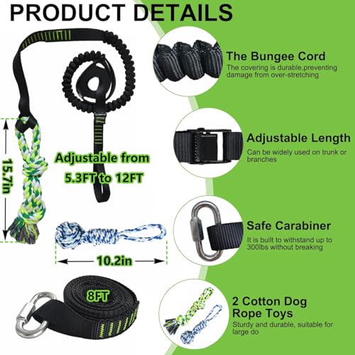 TUAHOO Bungee-Ziehspielzeug für Hunde, Outdoor Hundespielzeug zum Aufhängen mit 2 Kauseilen, Interaktives Tau Spielzeug Hunde Seil für Training Ziehen