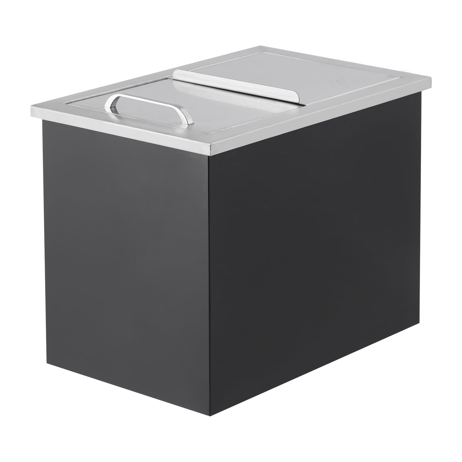 Garvee 26,5L Einbaubarer Getränkekühler Edelstahl– Drop-In Eisbox mit Schiebedeckel, Ablauf, 24h Isolierung für Outdoor-Küche, Bar & Party (18x12x14 Zoll, Schwarz/Silber)